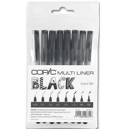 Набор черных линеров Copic Multiliner 8 штук с разными перьями