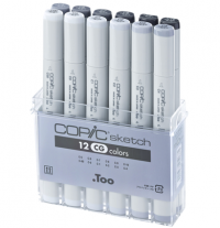 Copic Sketch 12 Cool Grey набор маркеров с кистью в кейсе, холодные серые цвета