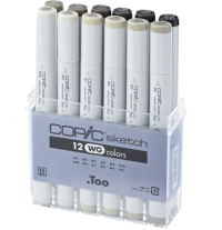 Copic Sketch 12 Warm Grey набор маркеров с кистью в кейсе, тепло-серые цвета